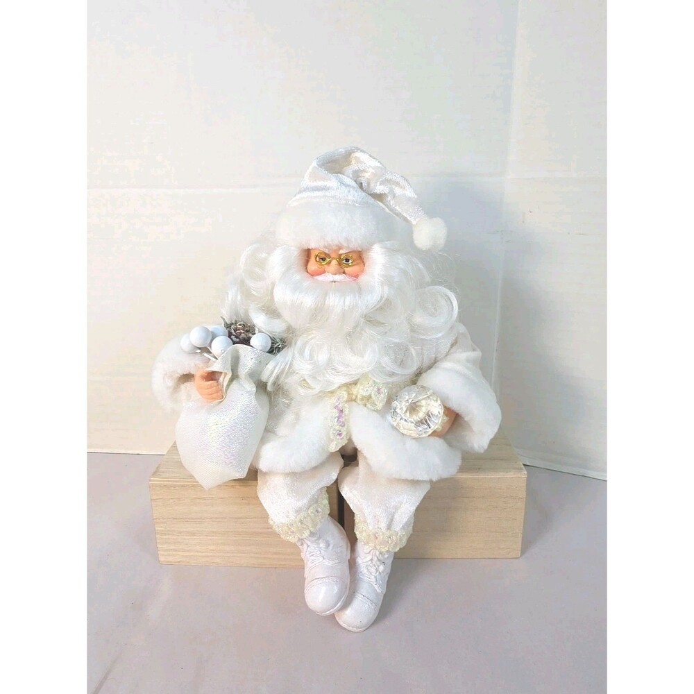 Vintage 9 " Plush White Santa Claus Shelf Sitter Christmas Decoration